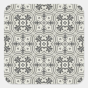 black and cream ornate floor tile pattern texture square sticker