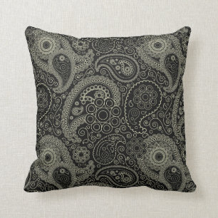 Black And Cream Paisley Throw Pillow