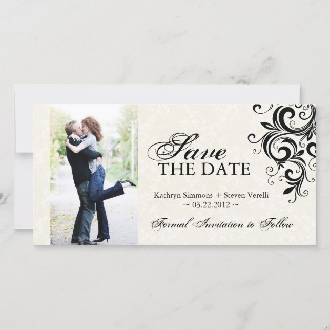 Black and Cream Photo Save The Date Invitation (Front)