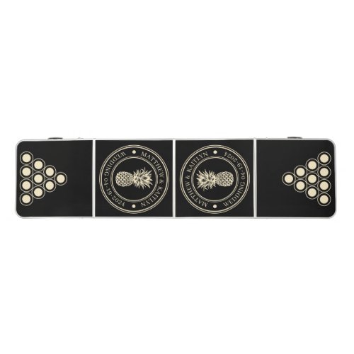 Black and Cream Pineapple Wedding Crest & Names Beer Pong Table