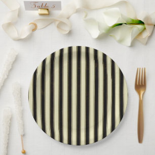 Black and Cream Pinstripe Wedding Elegant Throw P Paper Plates
