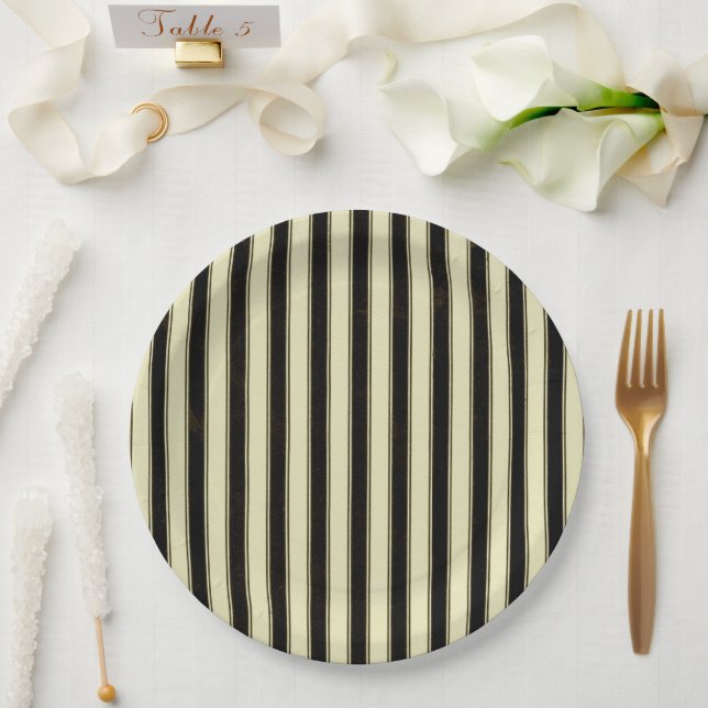 Black and Cream Pinstripe Wedding Elegant  Throw P Paper Plates (Wedding)
