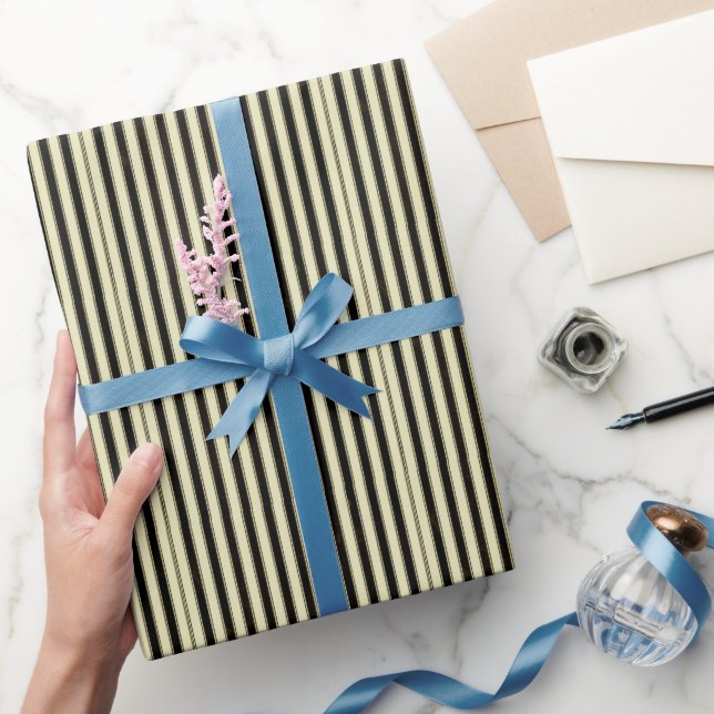 Black and Cream Pinstripe Wedding Elegant   Wrapping Paper (Gifting)