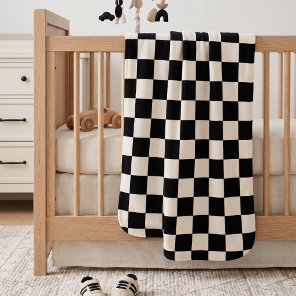 Black and Cream Retro Check Baby Blanket