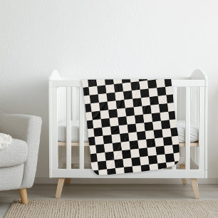 Black and Cream Retro Check Baby Blanket