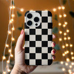 Black and Cream Retro Check iPhone 15 Case<br><div class="desc">Trendy boho checkerboard print phone case in black and ivory colors. Use the design tools to add your own monogram,  name or other text,  or change the background color to create a unique one of a kind device cover.</div>