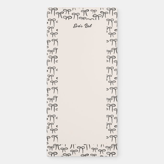 Black and Cream Simple Bows Personal List Magnetic Notepad (Front)