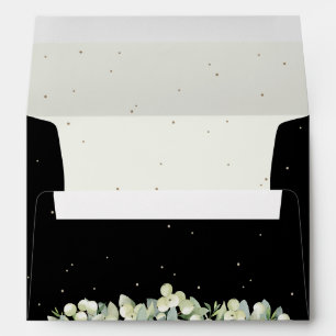Black and Cream Snowberry+Eucalyptus Wedding A7 Envelope