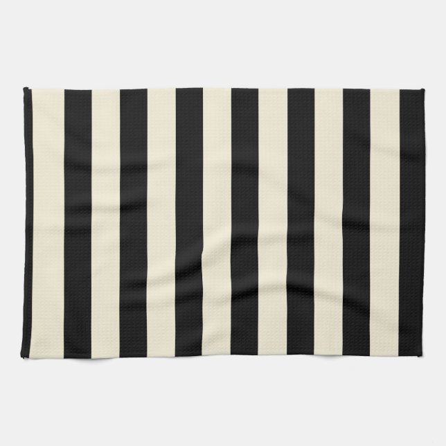 Black and Cream Stripes Kitchen Towel (Horizontal)