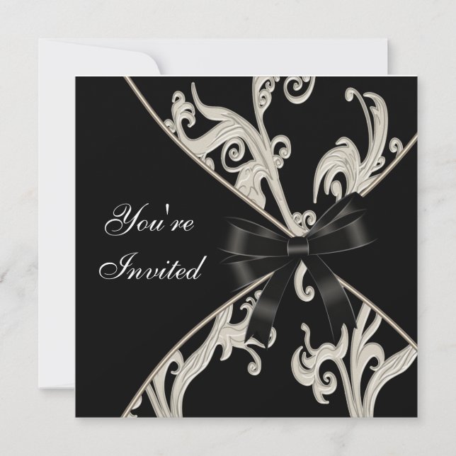 Black and Cream Swirl Party Invitations (Front)