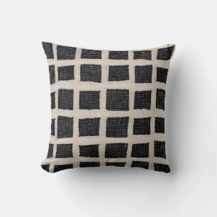 Black and Cream Textured Squares Throw Pillow