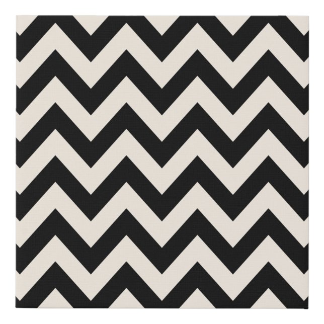 Black And Cream White Chevron, Zigzag Herringbone Faux Canvas Print (Front)
