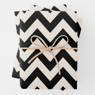 Black And Cream White Chevron, Zigzag Herringbone Wrapping Paper Sheets