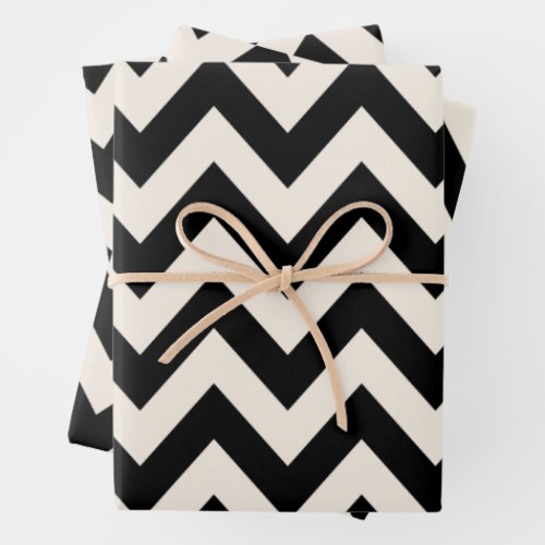 Black And Cream White Chevron Zigzag Herringbone Wrapping Paper Sheets