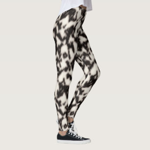Black and Cream White Faux Animal Fur Leggings
