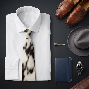Black and Cream White Faux Animal Fur Neck Tie