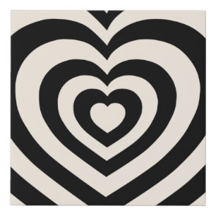 Black And Cream White Hearts Faux Canvas Print