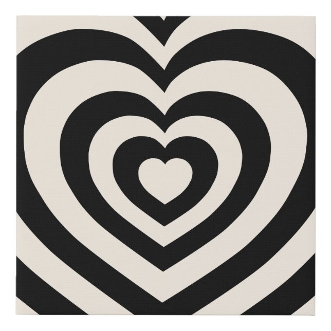 Black And Cream White Hearts Faux Canvas Print (Front)