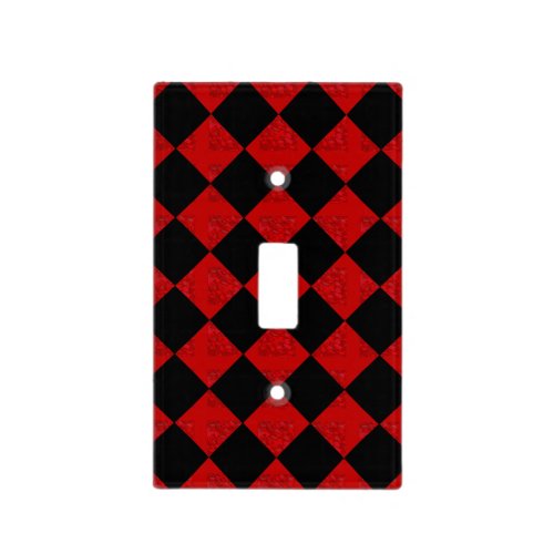 Black and crimson red diamond checker pattern light switch cover