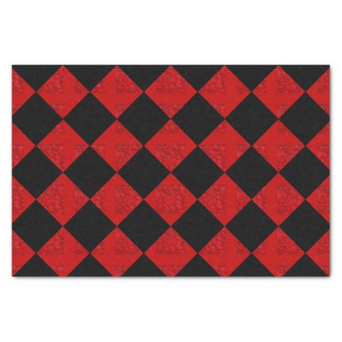 Black and crimson red diamond checker pattern tissue paper