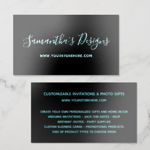 Black and Cyan Blue Online Store Raised Spot UV Business Card