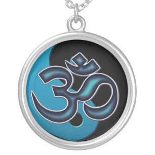 Black and Cyan Blue Yin-Yang OM-Symbol Necklace