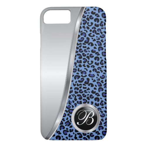 Black and Dark Blue Leopard Print  Monogram iPhone 87 Case