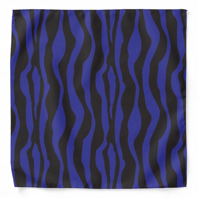 Black and Dark Blue Zebra Striped Design Bandana (Front)