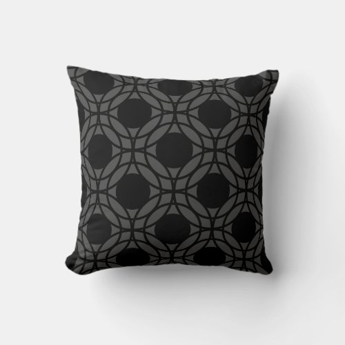 Black and Dark Gray Circles Geometric Pattern Throw Pillow