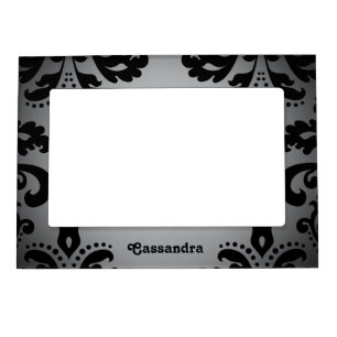 Black and dark gray gothic damask to personalize magnetic frame