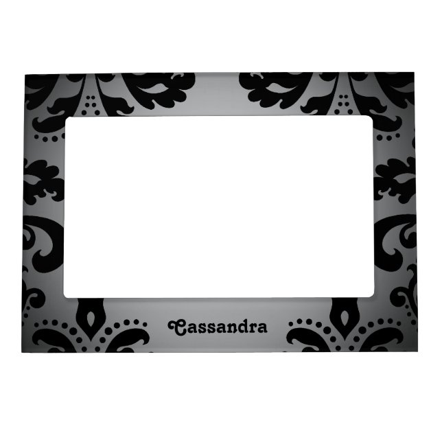 Black and dark gray gothic damask to personalize magnetic frame (Front)