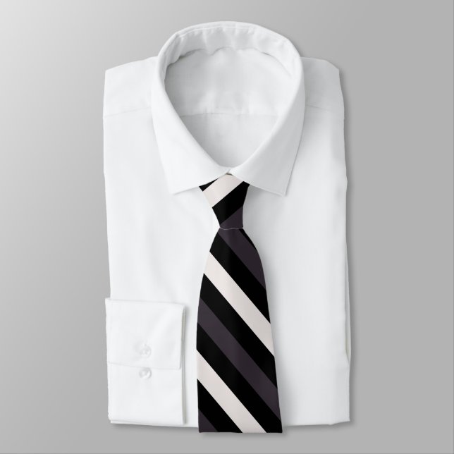 Black and Dark Grey Diagonal Stripe Pattern Design Neck Tie (Tied)
