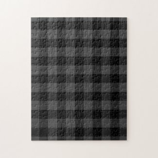 Black and Dark Grey Gingham Check Pattern Jigsaw Puzzle