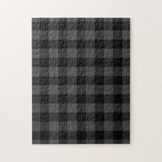 Black and Dark Grey Gingham Check Pattern Jigsaw Puzzle