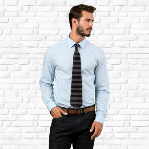 Black and Dark Grey Horizontal Stripe Neck Tie