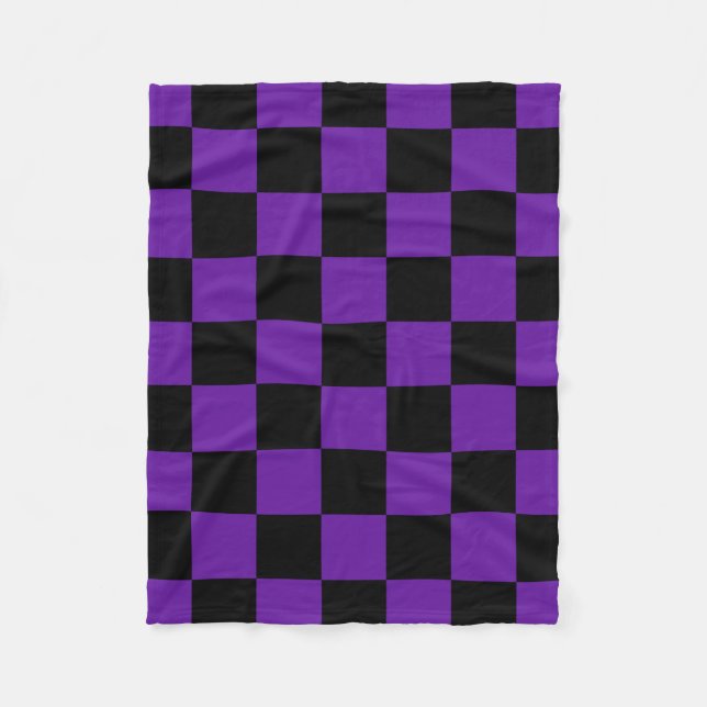 Black and Dark Purple Square Pattern Fleece Blanket (Front)