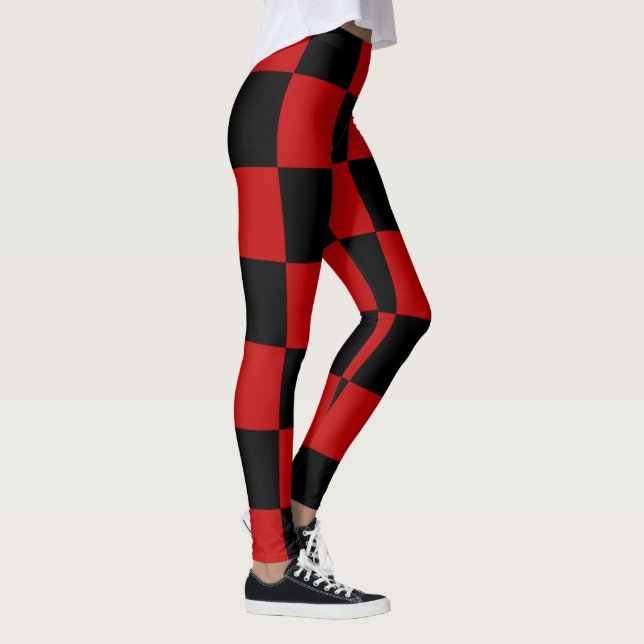 Black and Dark Red Checkerboard Pattern Leggings (Right)