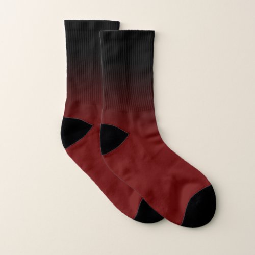 Black and Dark Red Color Block Gradient Socks