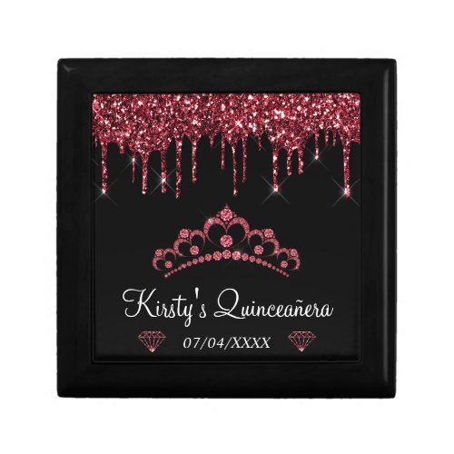 Black and Dark Red Dripping Glitter Quinceanera Gift Box