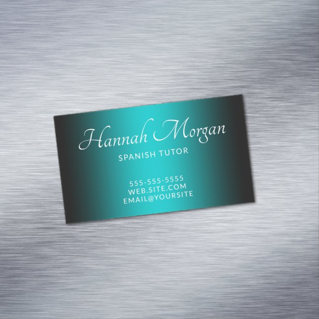 Black and Dark Turquoise Elegant Ombre Business Card Magnet (In Situ)