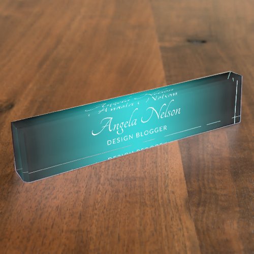 Black and Dark Turquoise Ombre Desk Name Plate