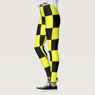 Black and Dark Yellow Checkerboard Pattern Leggings