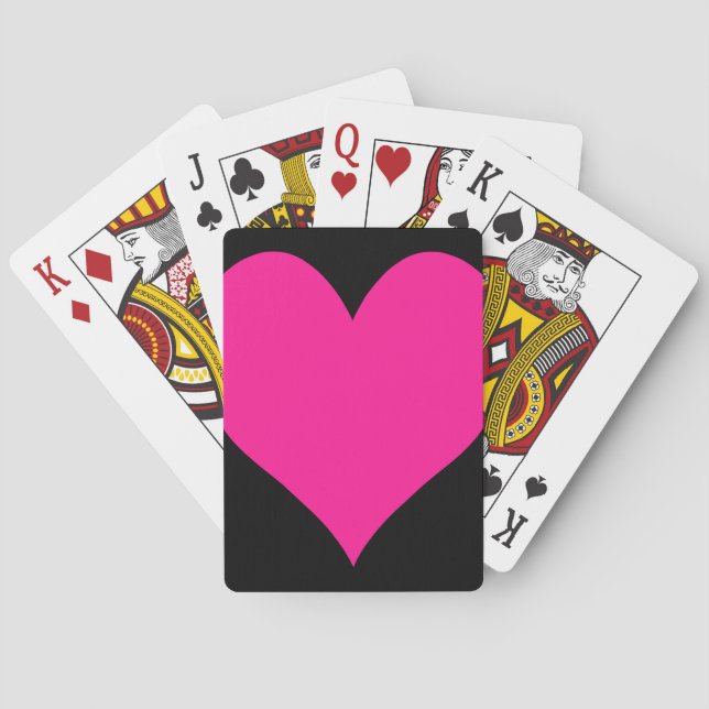 Black and Deep Pink Cute Heart Poker Cards (Back)