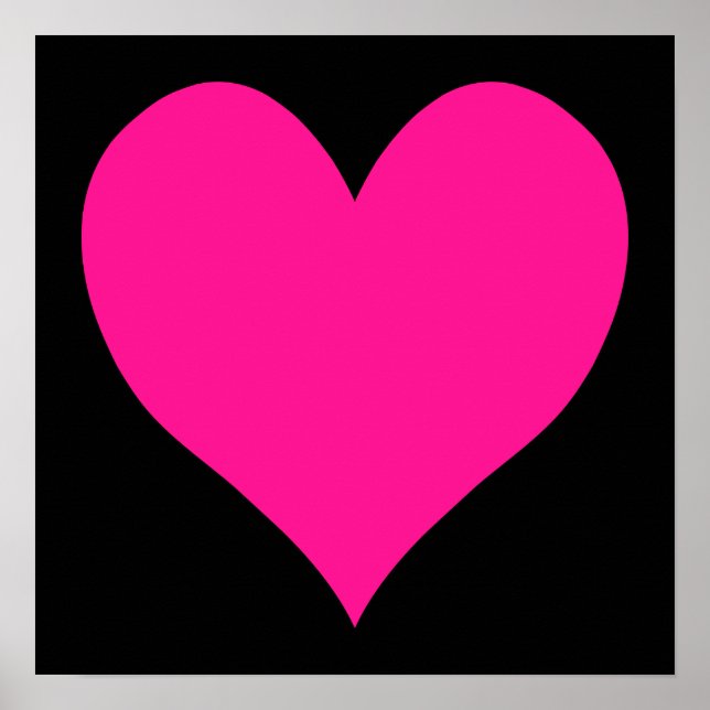 Black and Deep Pink Cute Heart Shape Poster (Front)