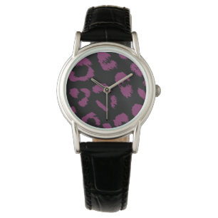 Black and Deep Purple Leopard Pattern Watch