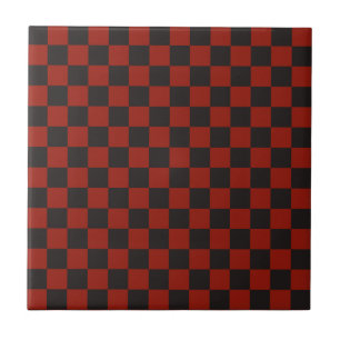 Black and Deep red checkerboard pattern Ceramic Tile