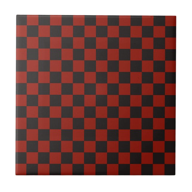 Black and Deep red checkerboard pattern Ceramic Tile (Front)