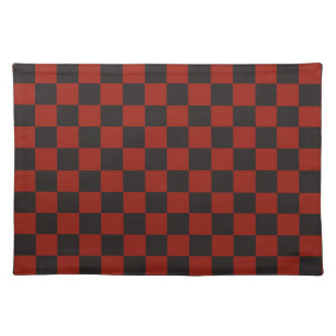Black and Deep red checkerboard pattern Cloth Placemat