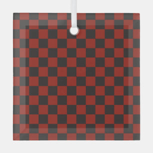 Black and Deep red checkerboard pattern Glass Ornament
