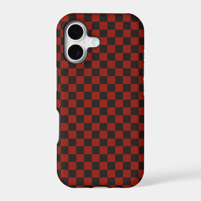 Black and Deep red checkerboard pattern iPhone Case (Back)